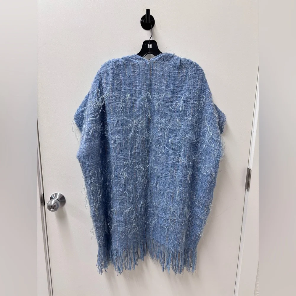 Vintage Handmade Blue Fringed Open-Front Cardigan